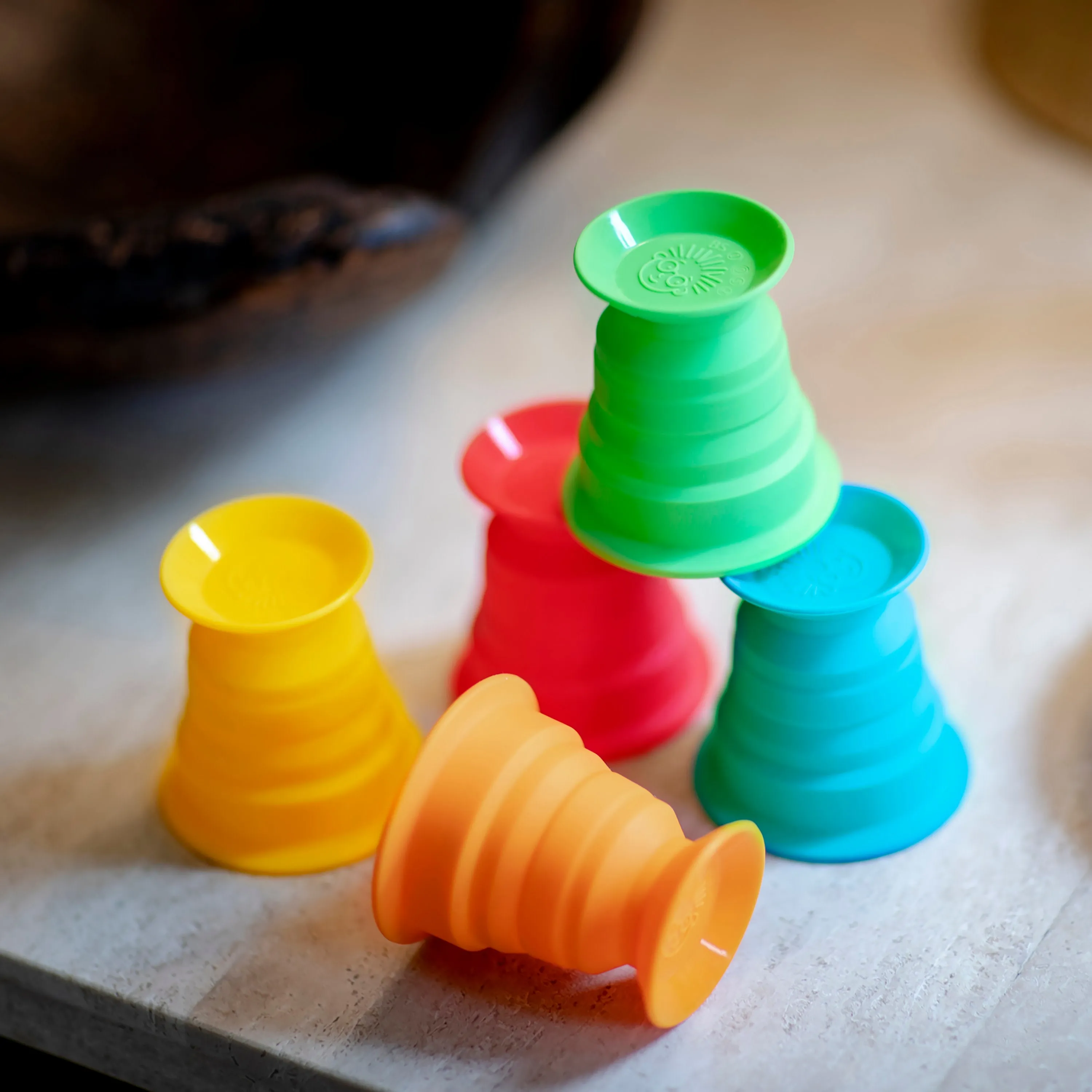 Baby Einstein Stack & Squish Cups 6pc Collapsible Sensory Toys for Bath & Floor Play