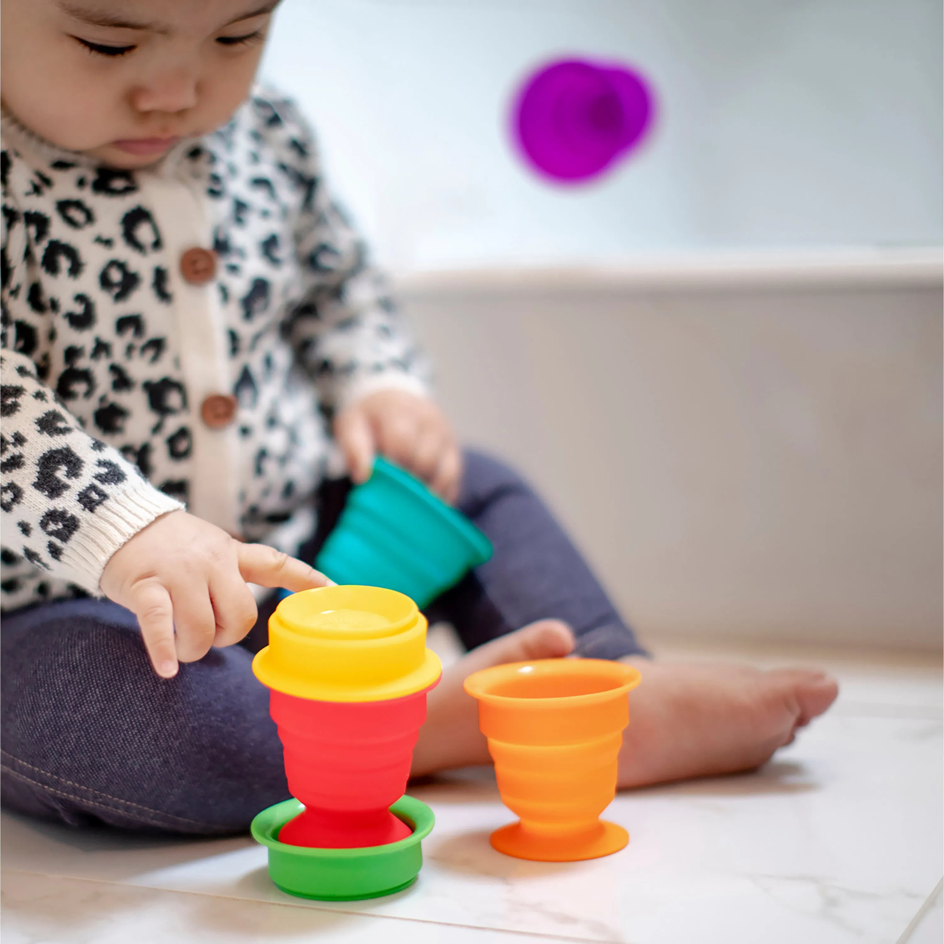 Baby Einstein Stack & Squish Cups 6pc Collapsible Sensory Toys for Bath & Floor Play