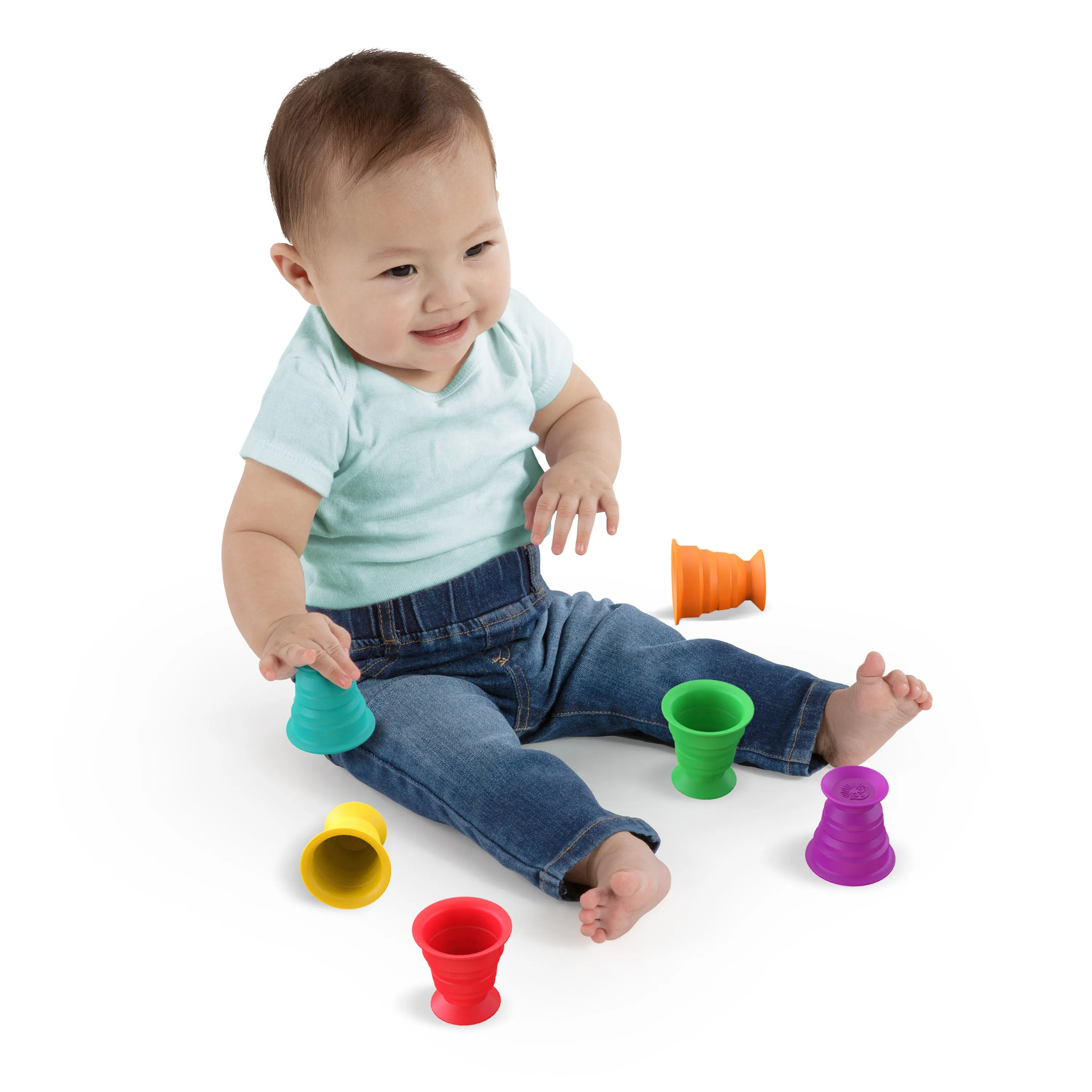 Baby Einstein Stack & Squish Cups 6pc Collapsible Sensory Toys for Bath & Floor Play