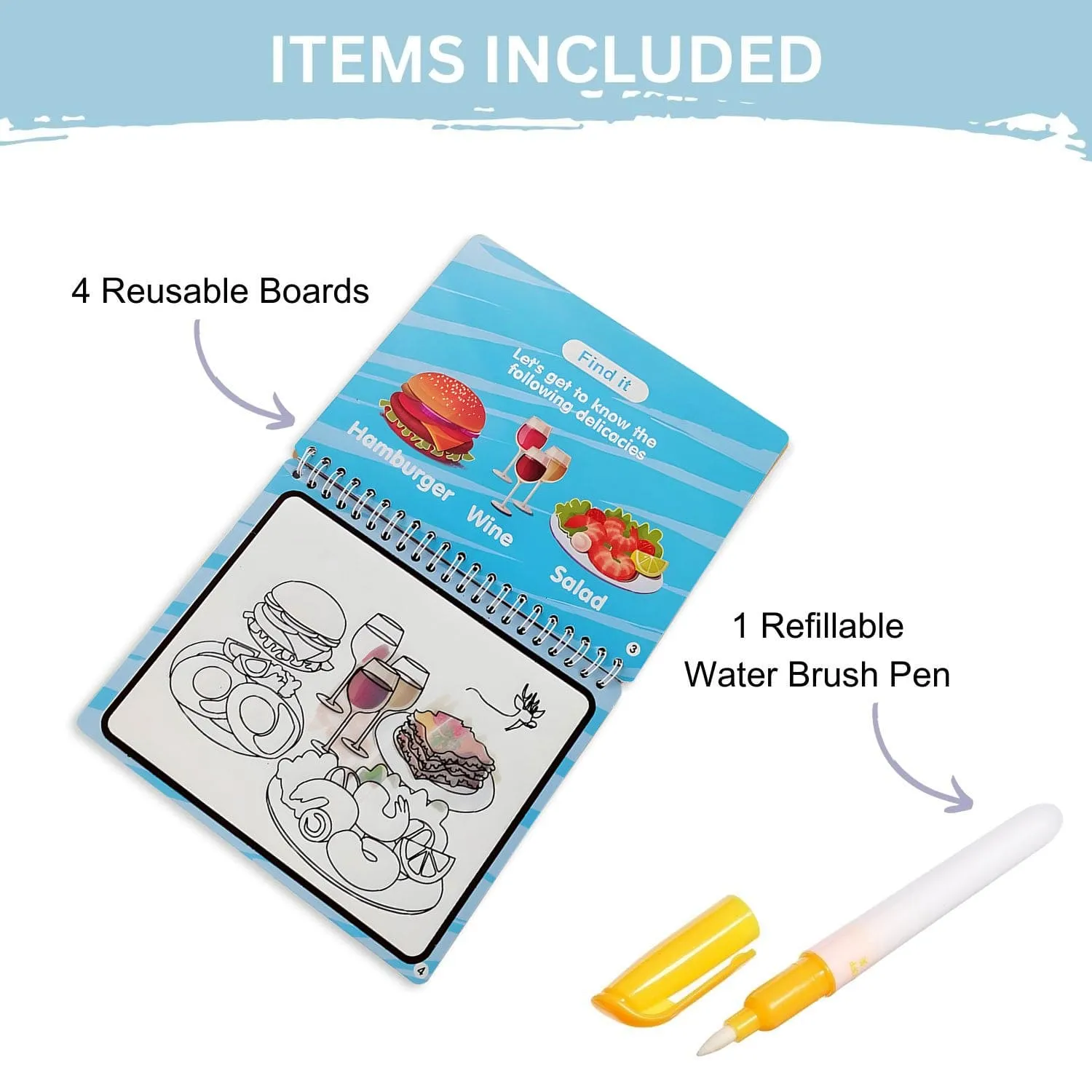 Baby Moo Fantastic Food Reusable Magic Water Colouring Book - Blue