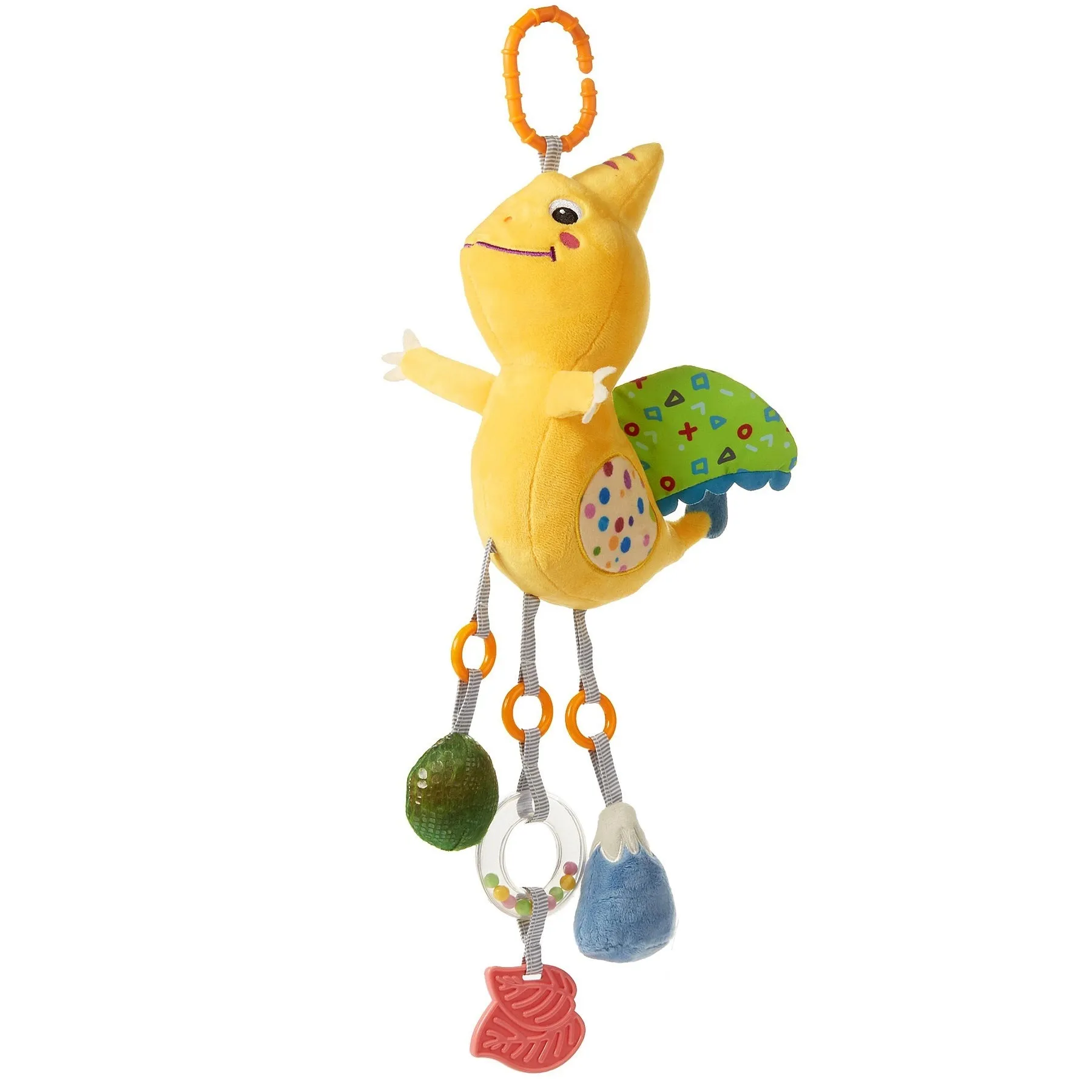 Baby toy dinosaur hanging rattle toy crinkle squeaky sensory toys with mirror and bell, car seat stroller mobile toy for newborn infant 3 Month 