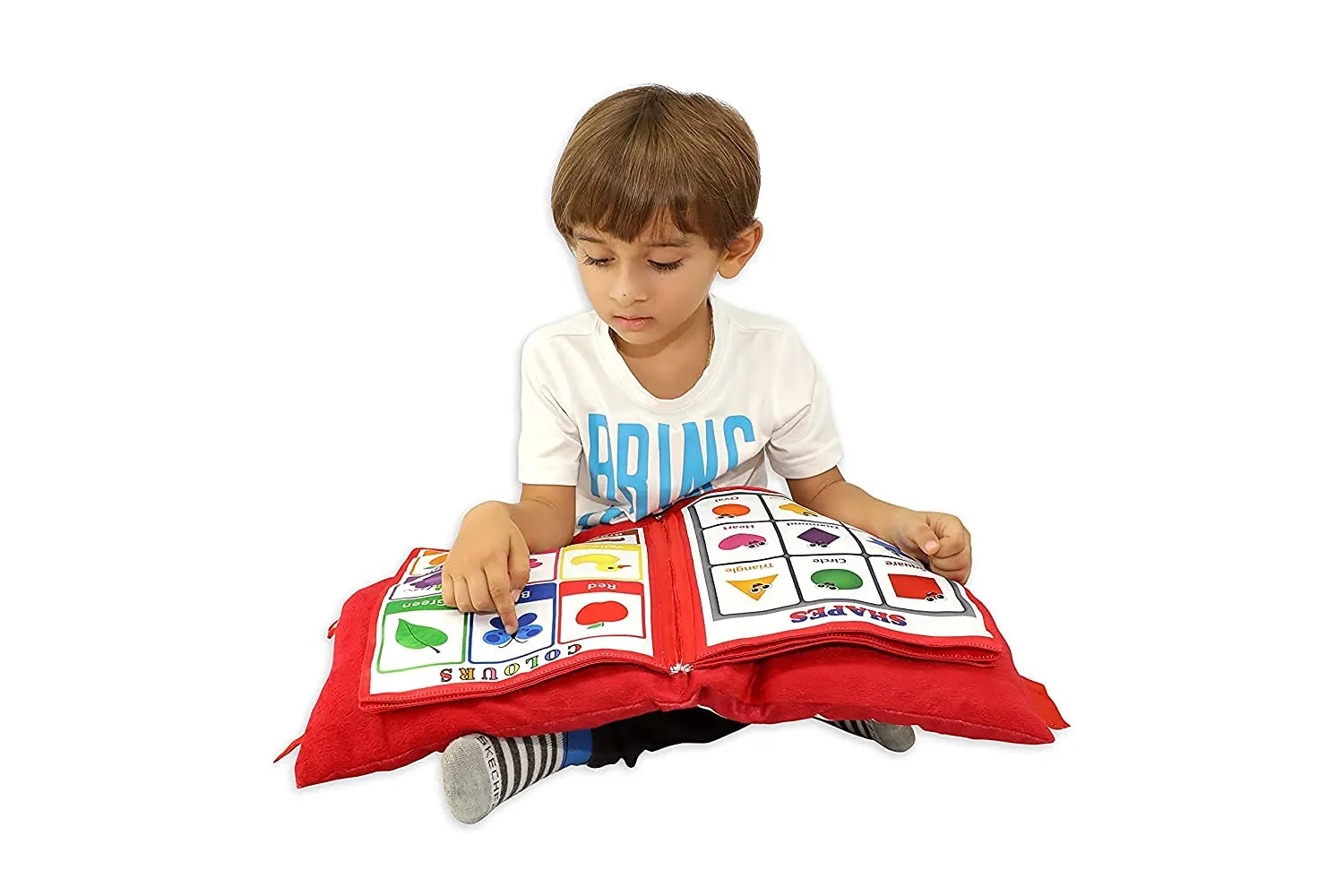 BETHAKJI™ New Printed Velvet Learning Baby Pillow,Cushion, Toys, Soft Toys, Toddler Pillow, Kids Pillow for Baby Boy, Baby Girl Colour (Red)