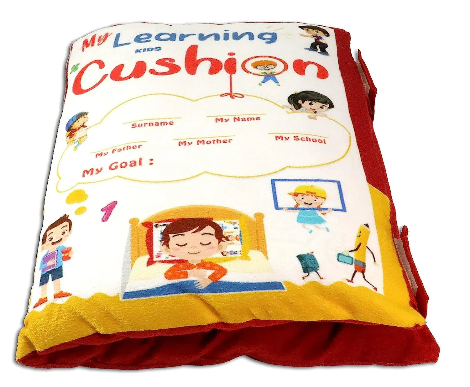 BETHAKJI™ New Printed Velvet Learning Baby Pillow,Cushion, Toys, Soft Toys, Toddler Pillow, Kids Pillow for Baby Boy, Baby Girl Colour (Red)