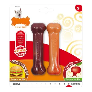 Dog Chewing Toy Nylabone Extreme Chew Twin Apple Cheese Hamburger Size s Nylon 2 Pcs