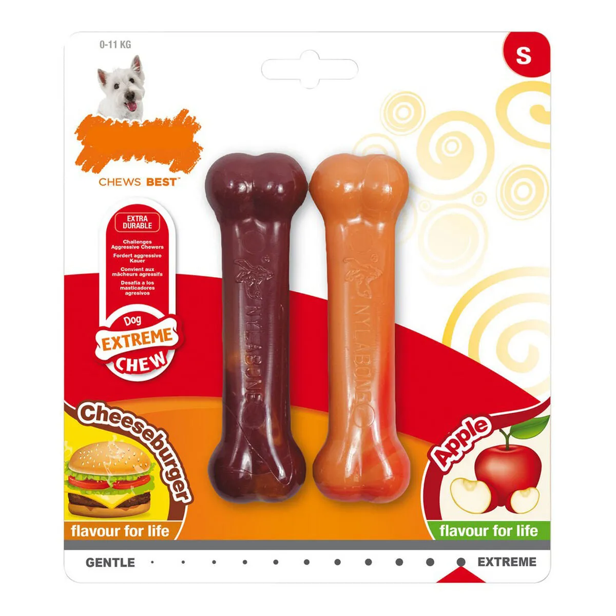 Dog Chewing Toy Nylabone Extreme Chew Twin Apple Cheese Hamburger Size s Nylon 2 Pcs