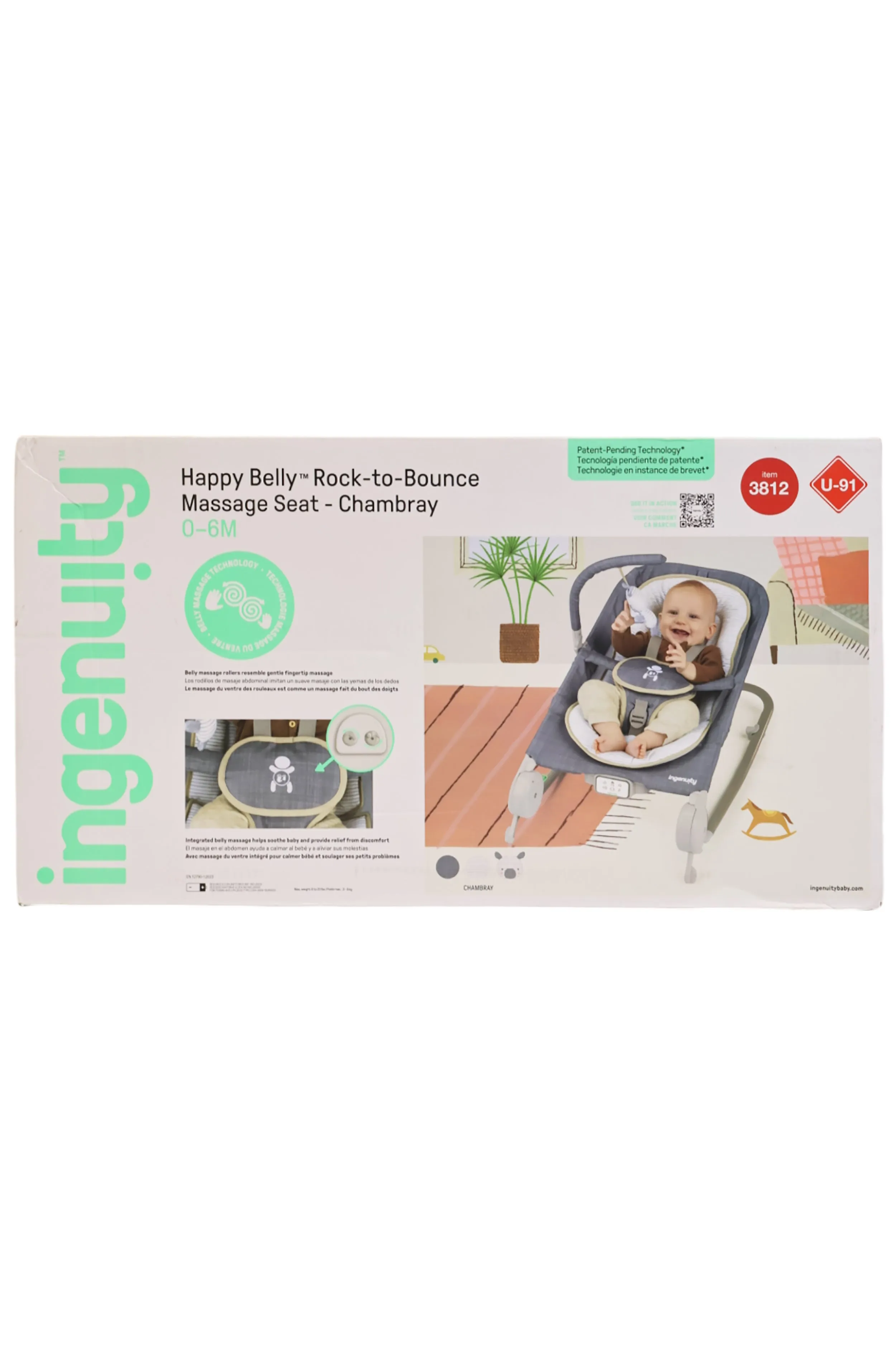 Ingenuity Happy Belly Rock-to-Bounce Massage Seat - Chambray
