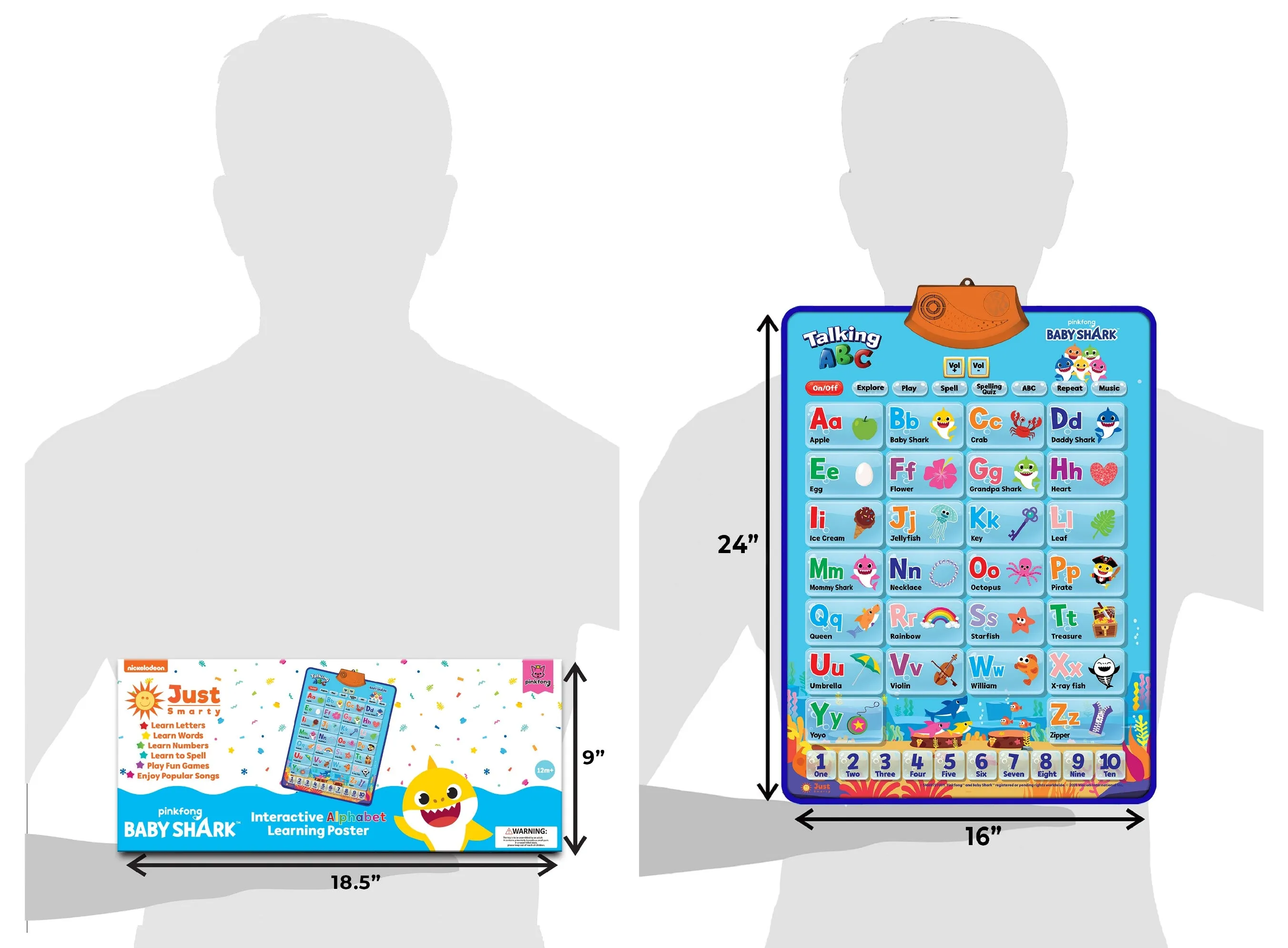 Just Smarty Baby Shark Interactive ABCs and 123s Learning Poster