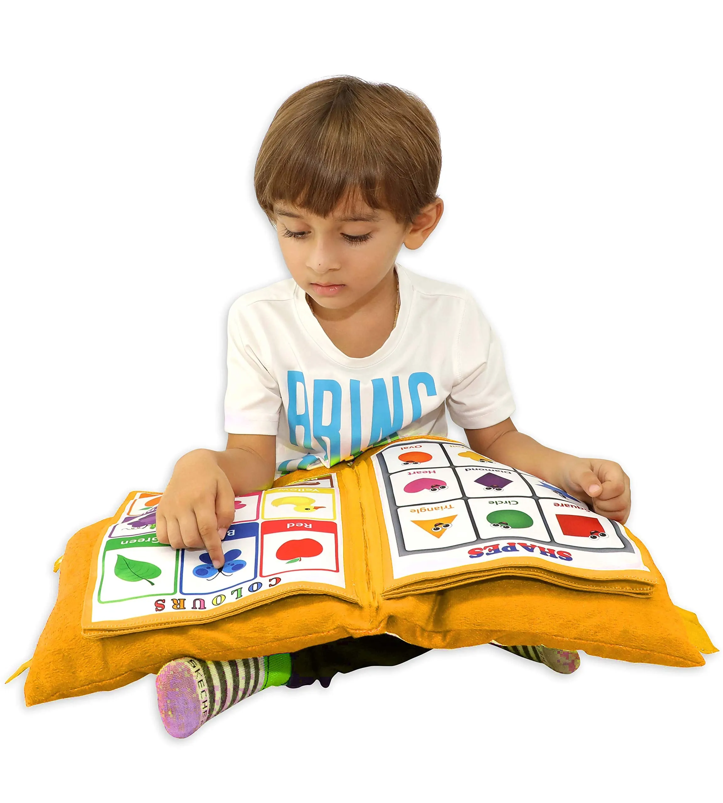 Keshav Creation Printed Velvet Learning Baby Pillow/Cushion/Toys/Soft Toys/Toddler Pillow/Kids Pillow for Baby Boy/Baby Girl Colour (Gold)