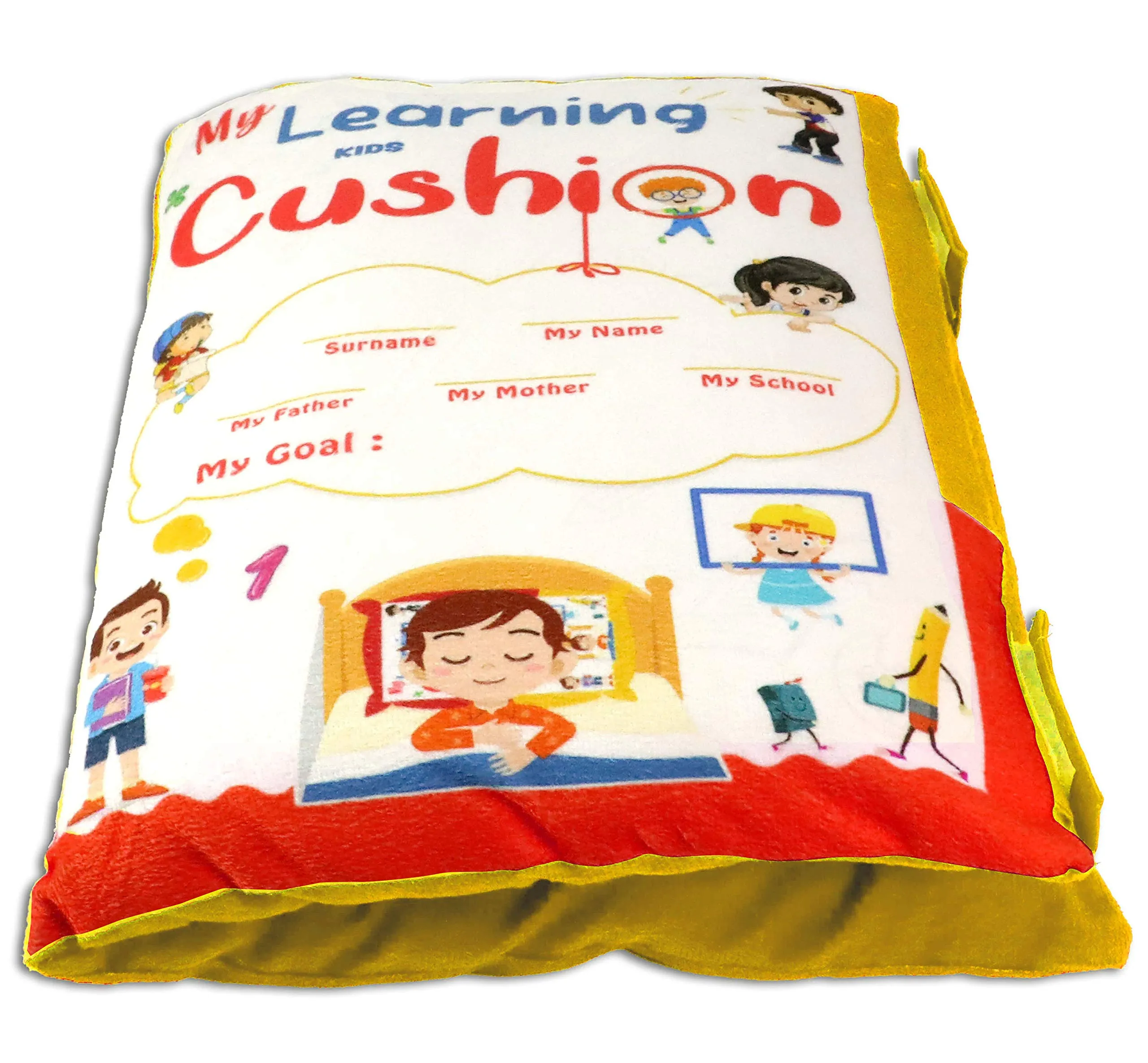 Keshav Creation Printed Velvet Learning Baby Pillow/Cushion/Toys/Soft Toys/Toddler Pillow/Kids Pillow for Baby Boy/Baby Girl Colour (Gold)