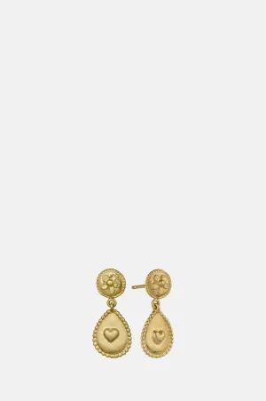 Love of Nature Heart & Flower Drop Earrings Gold