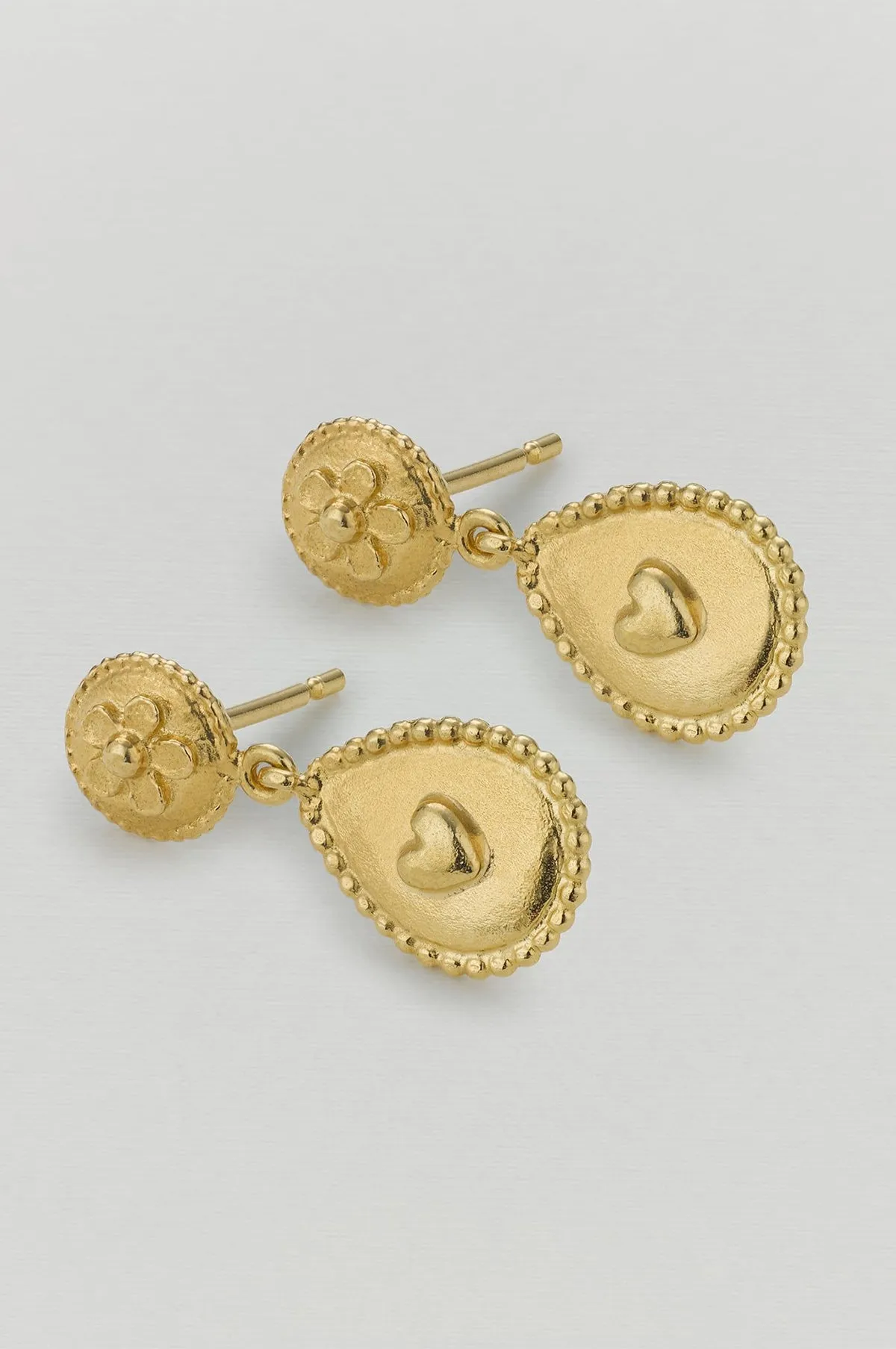Love of Nature Heart & Flower Drop Earrings Gold