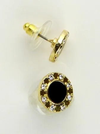 New Round Black Enamel and Rhinestone Circle Necklace & Earring Set by Liza Kim