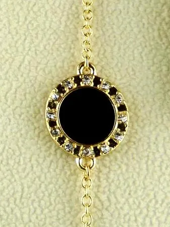 New Round Black Enamel and Rhinestone Circle Necklace & Earring Set by Liza Kim