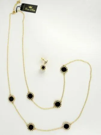 New Round Black Enamel and Rhinestone Circle Necklace & Earring Set by Liza Kim