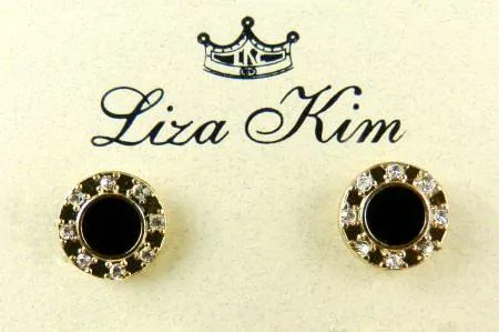 New Round Black Enamel and Rhinestone Circle Necklace & Earring Set by Liza Kim
