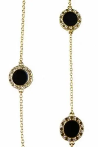 New Round Black Enamel and Rhinestone Circle Necklace & Earring Set by Liza Kim
