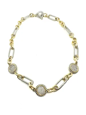 Pave CZ Disc and Links Necklace
