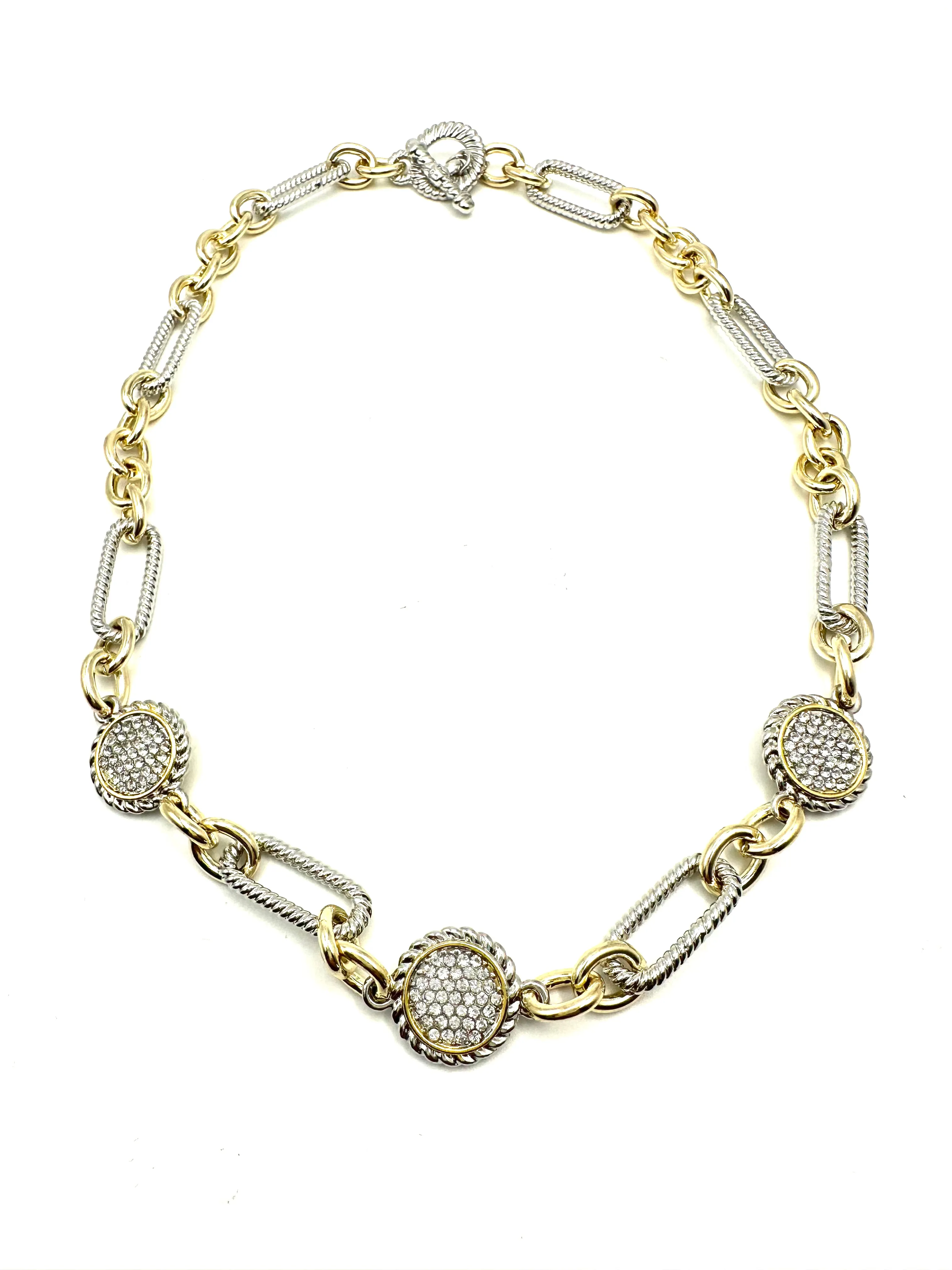 Pave CZ Disc and Links Necklace