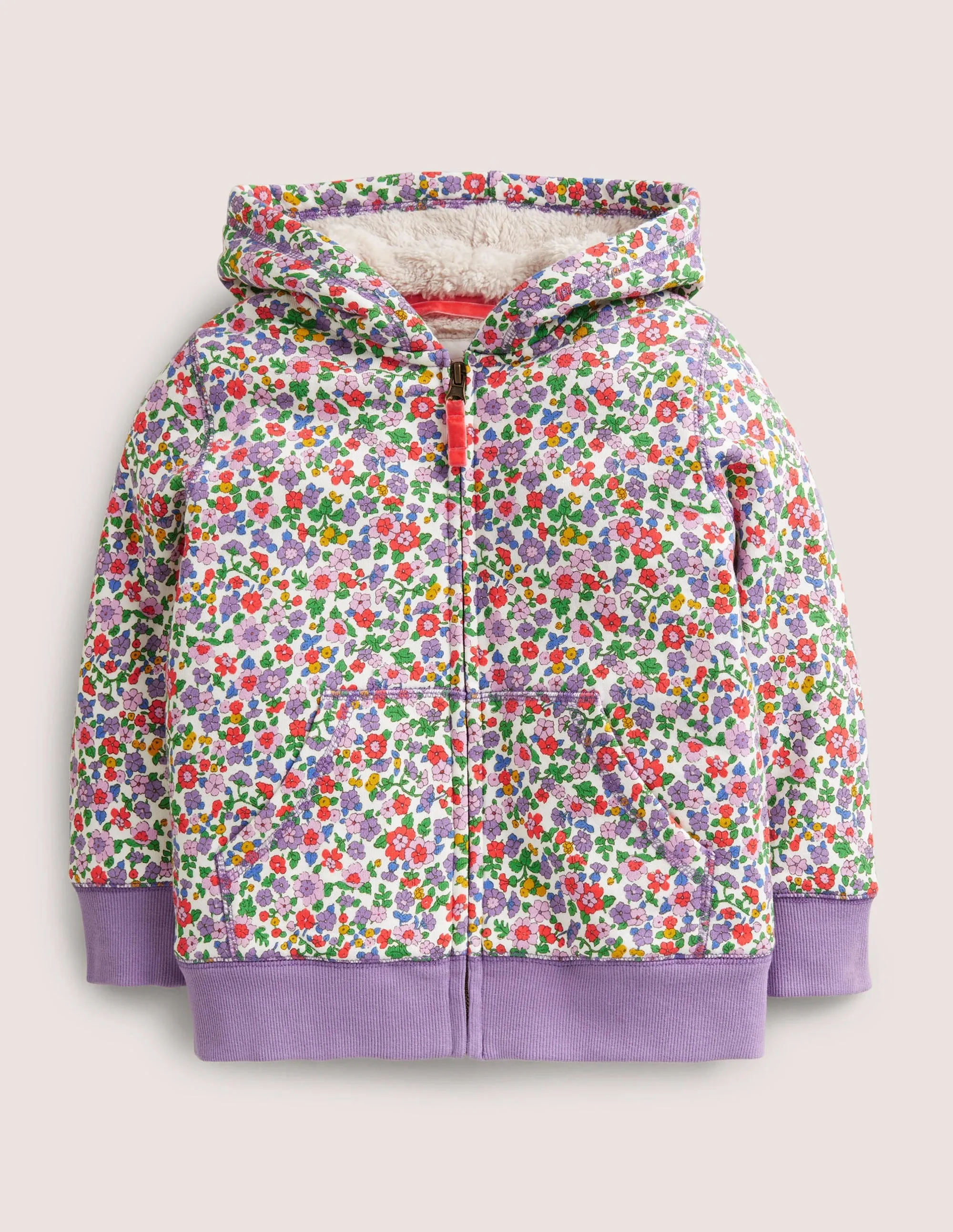 Purple Floral Borg Lined Hoodie-Aster Purple Floral