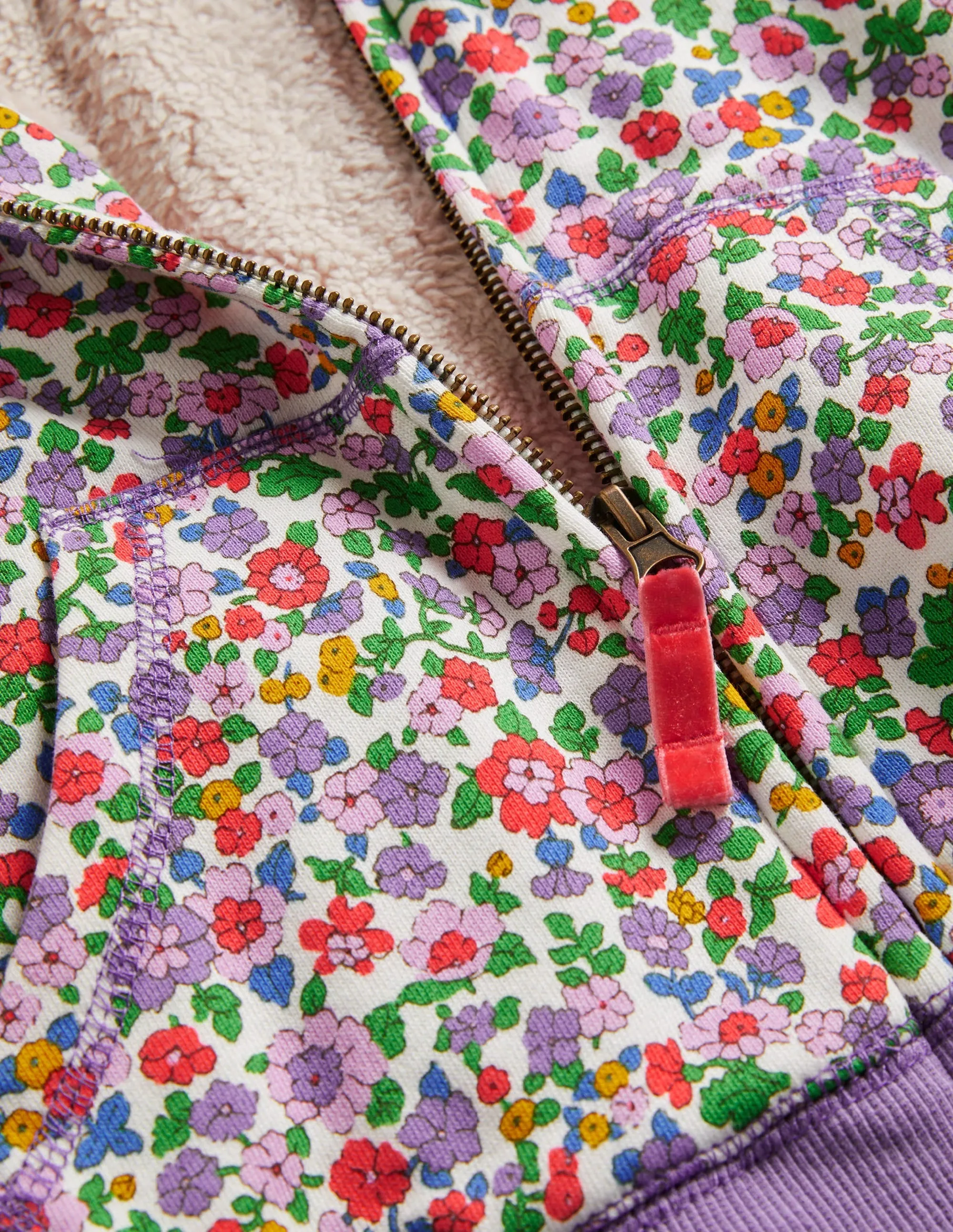 Purple Floral Borg Lined Hoodie-Aster Purple Floral