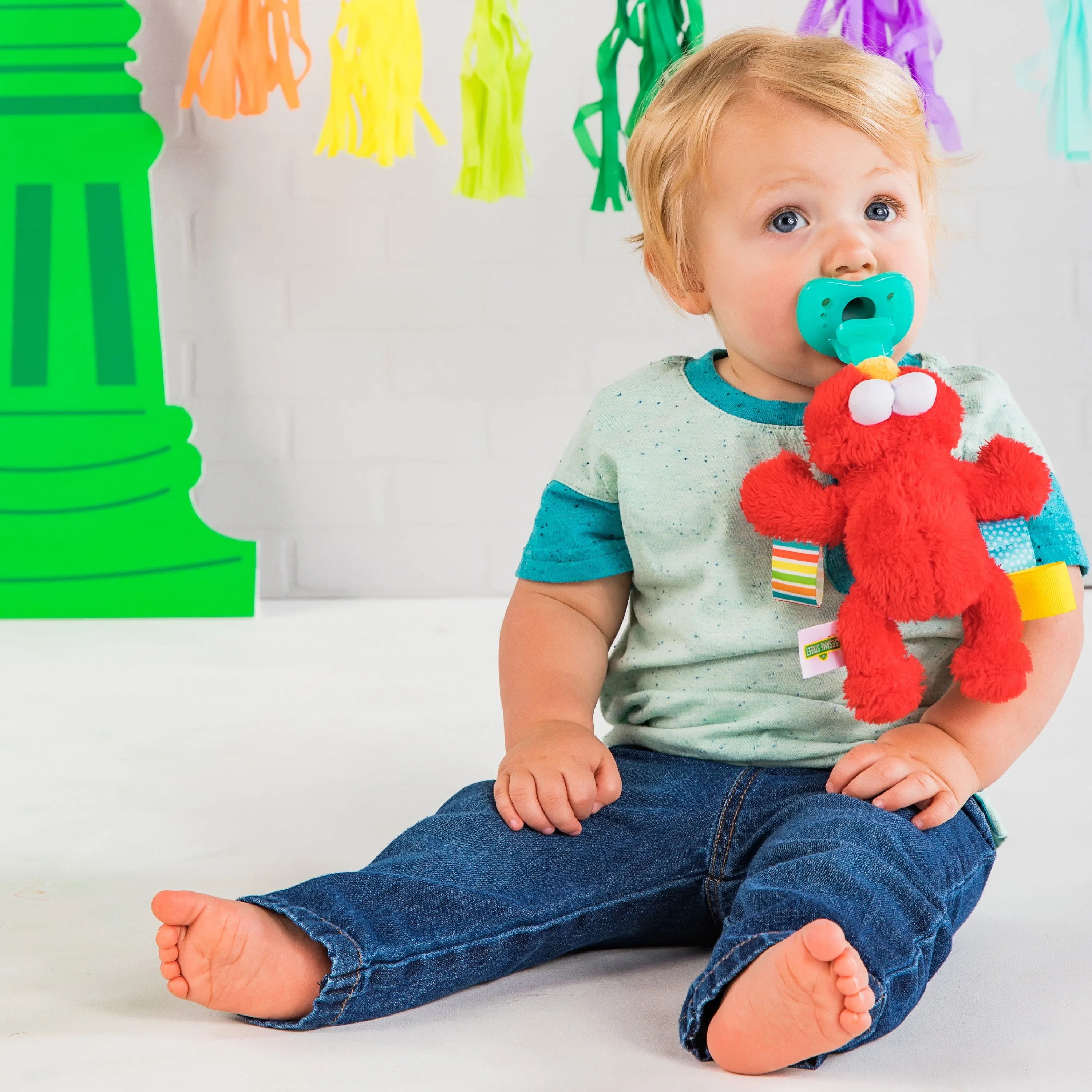 Sesame Street Cozy Coo Soothing BPA-Free Pacifier with Plush Toy, Elmo