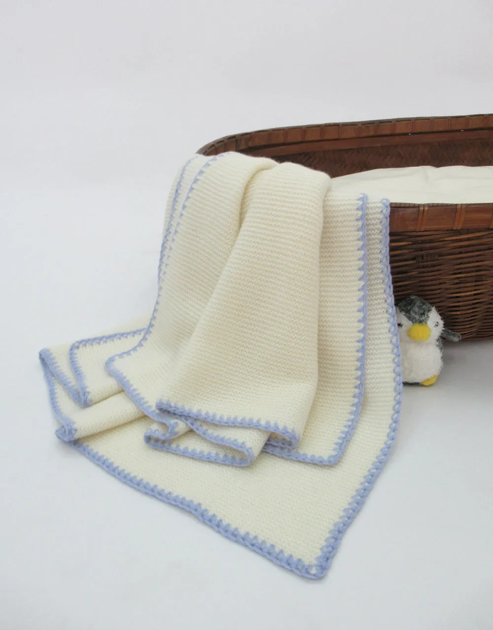 Soft Knit Cashmere Baby Blanket in Ivory Blue