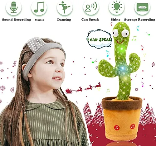 VEBETO Dancing Cactus Toy for Kids (1 Year Extended Warranty) Talking Singing Children Baby Plush Electronic Toys Voice Recording Repeats What You Say LED Lights