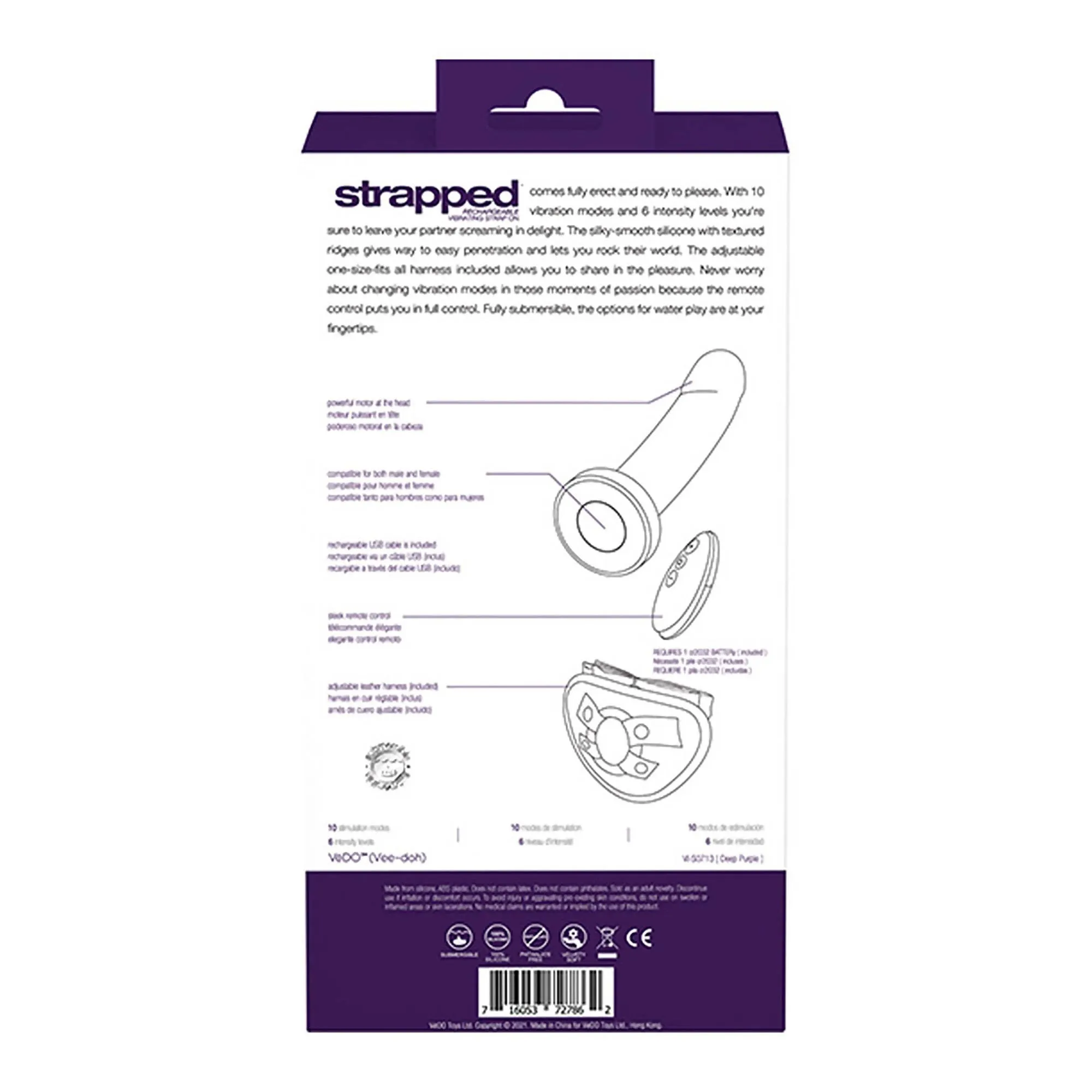 VeDO STRAPPED Rechargeable Vibratiing Strap On - Deep Purple
